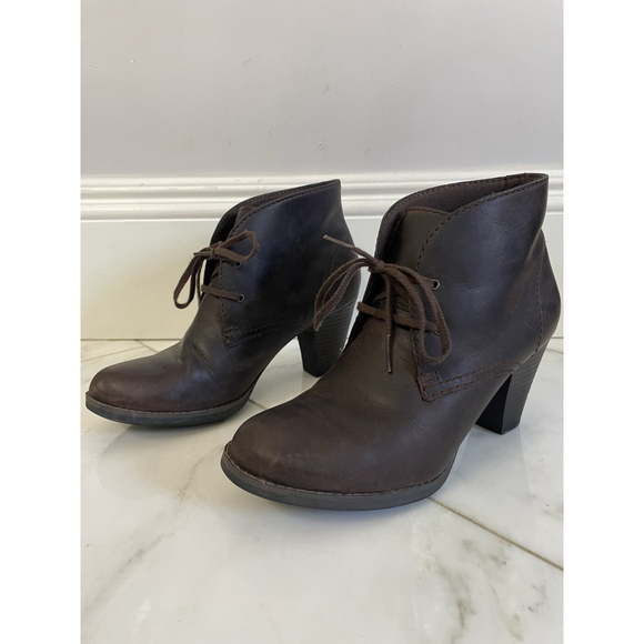 Clarks Carlisle Spice Leather Ankle Boot Heel Lace Up Women 9 M Brown - Picture 2 of 10